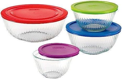 Bowls de vidrio con tapa Pyrex, set de 4 unidades