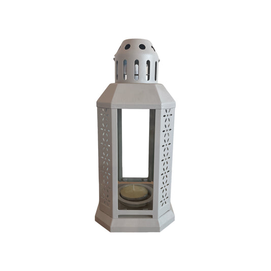 Farol decorativo para velas de té con diseño de flores