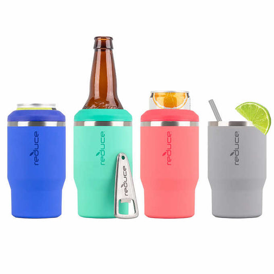 Vasos térmicos coloridos de 360ml, set de 4 unidades y abridor