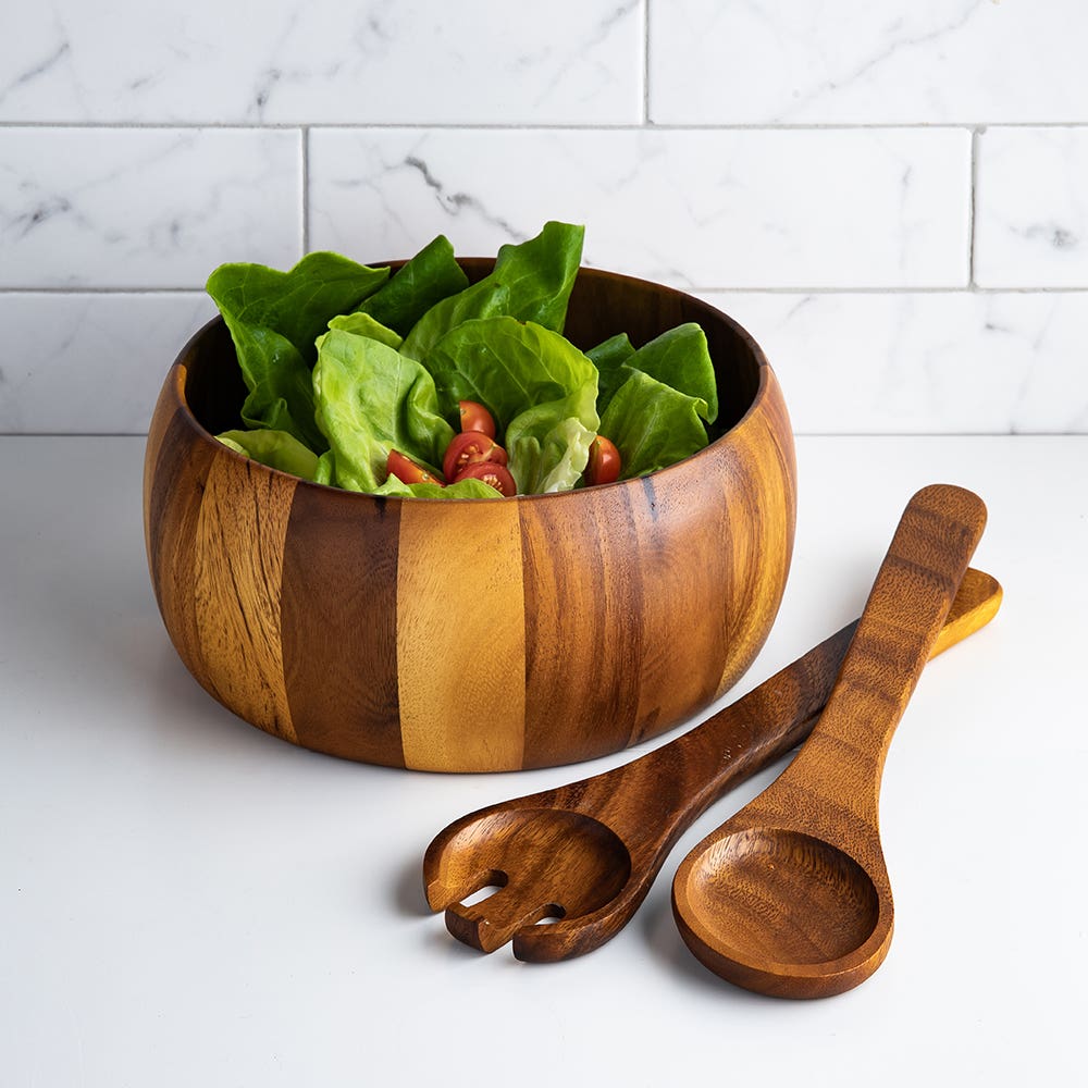Set de bowl y utensilios para ensaladas de madera de acacia