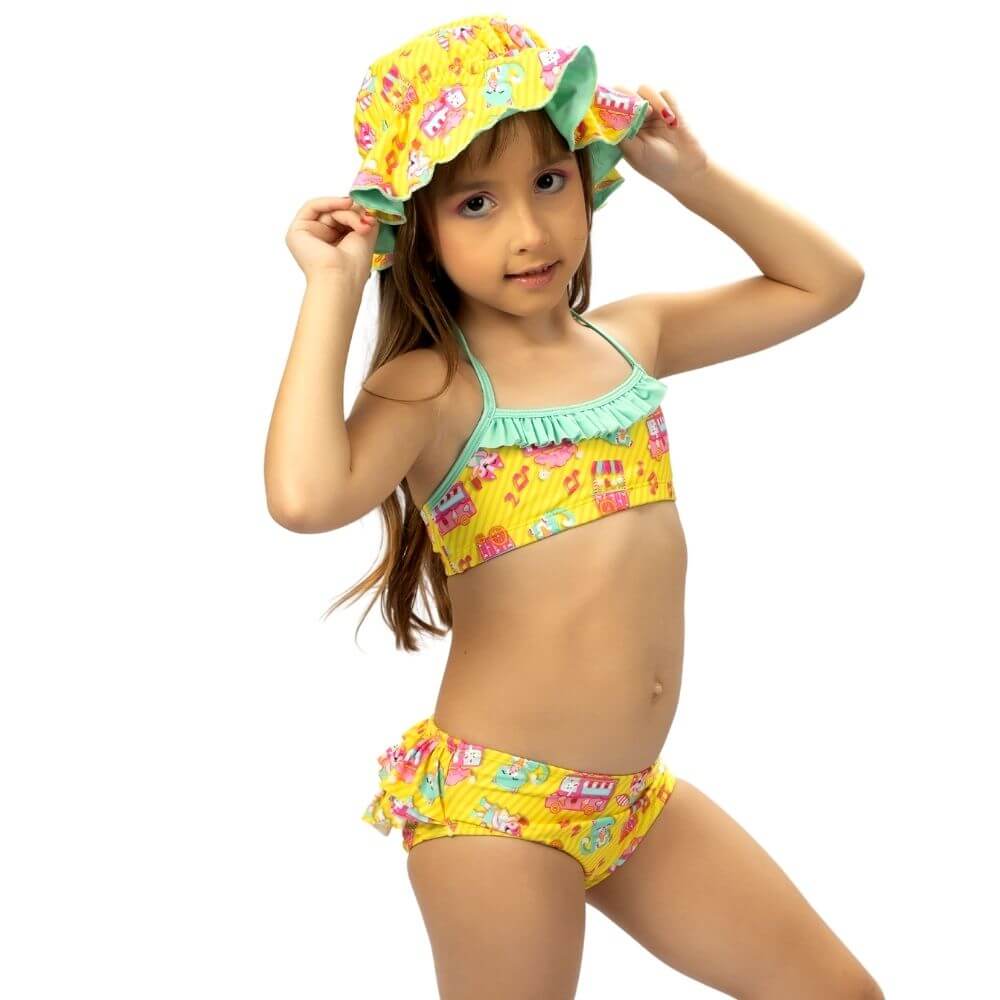 Bikini infantil voladitos Dia de Sorvete con sombrero
