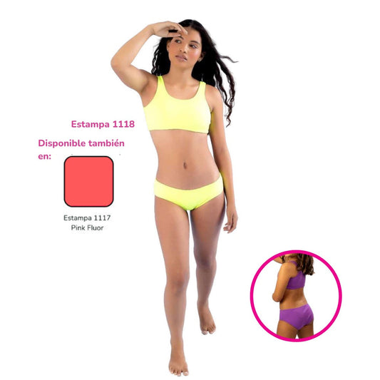 Bikini juvenil Acanalado Pink Fluor